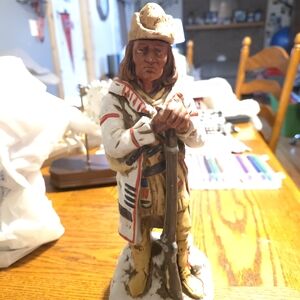 Native American Figurine in White and Tan